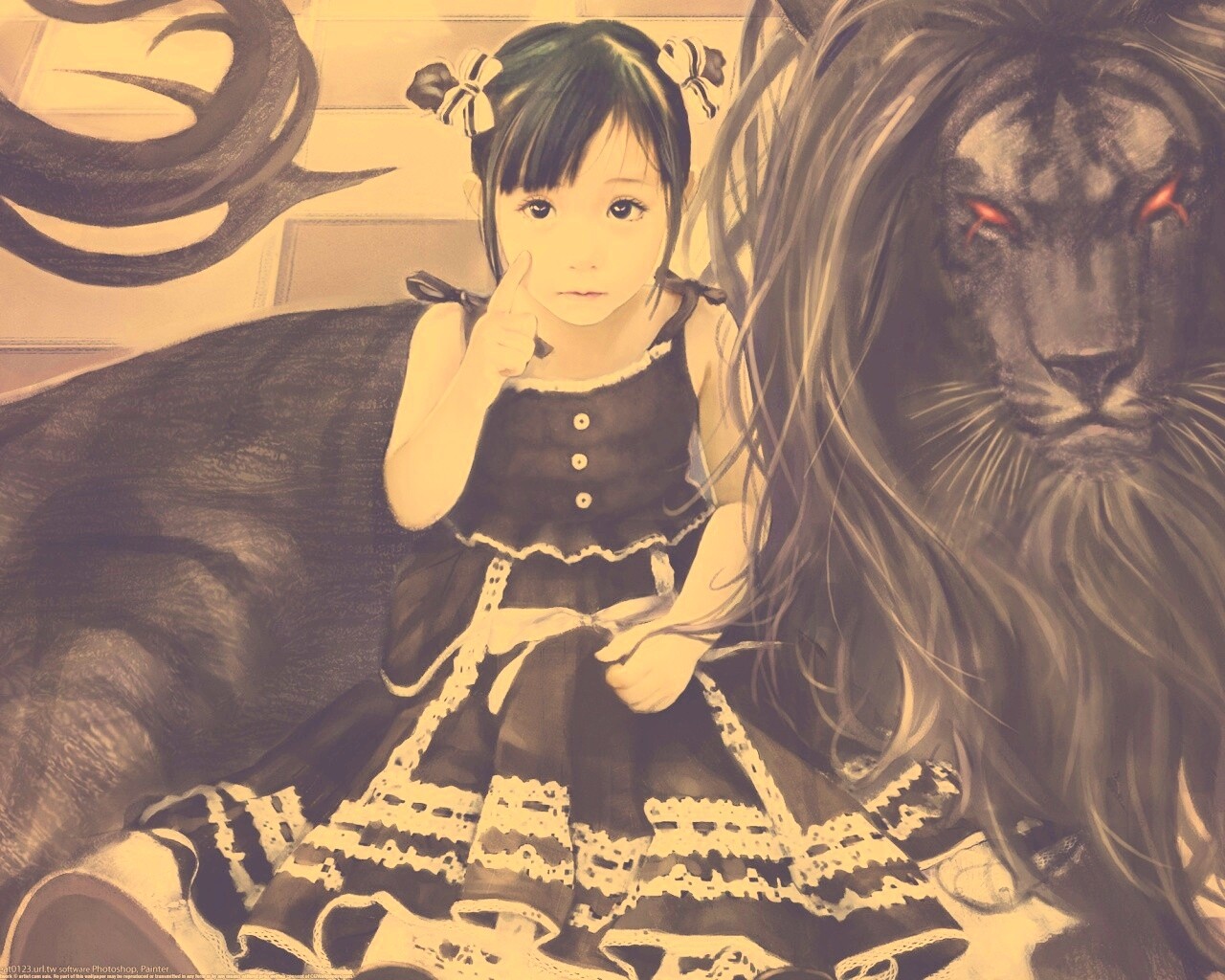 Тёмный лев обои