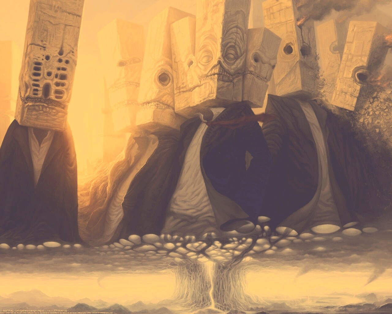 Каменные головы обои