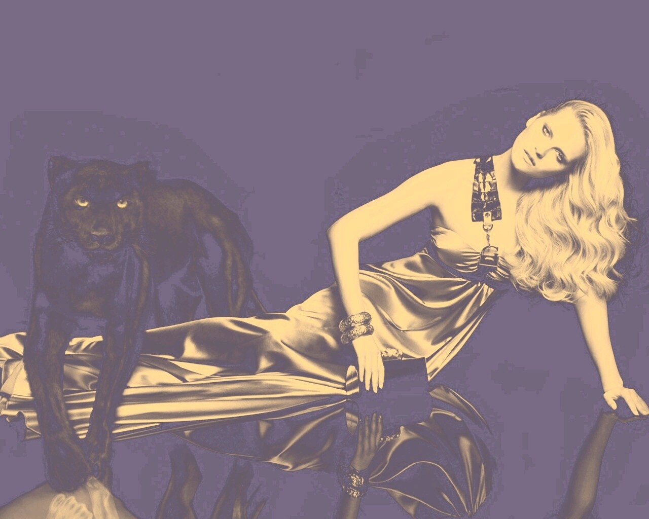 Красотка с пантерой обои