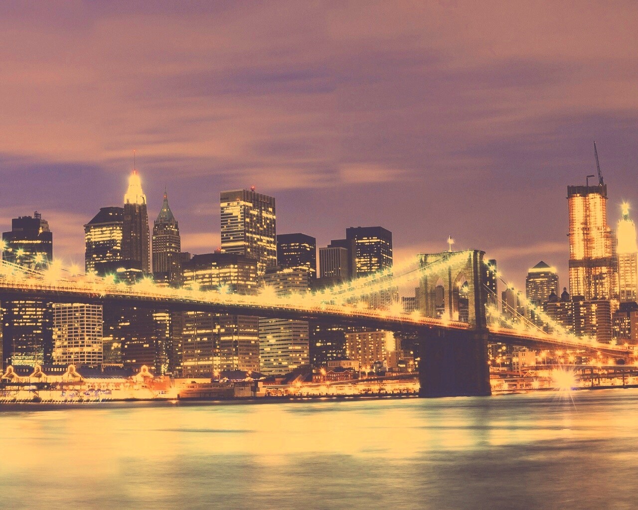 Бруклинский мост на фоне ночного Нью-Йорка обои