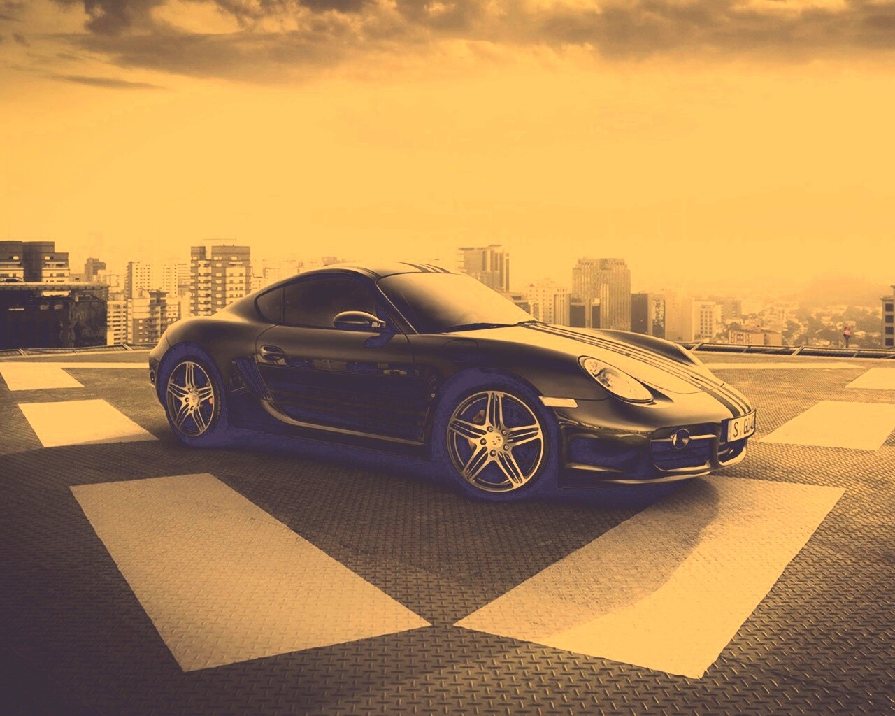 Порш на вертолетной площадке обои