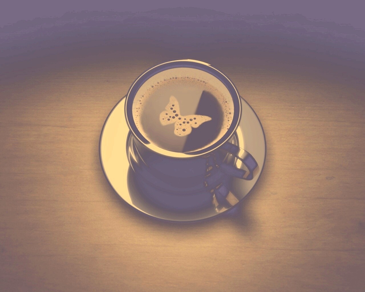 Чашка кофе с пенкой в форме бабочки обои