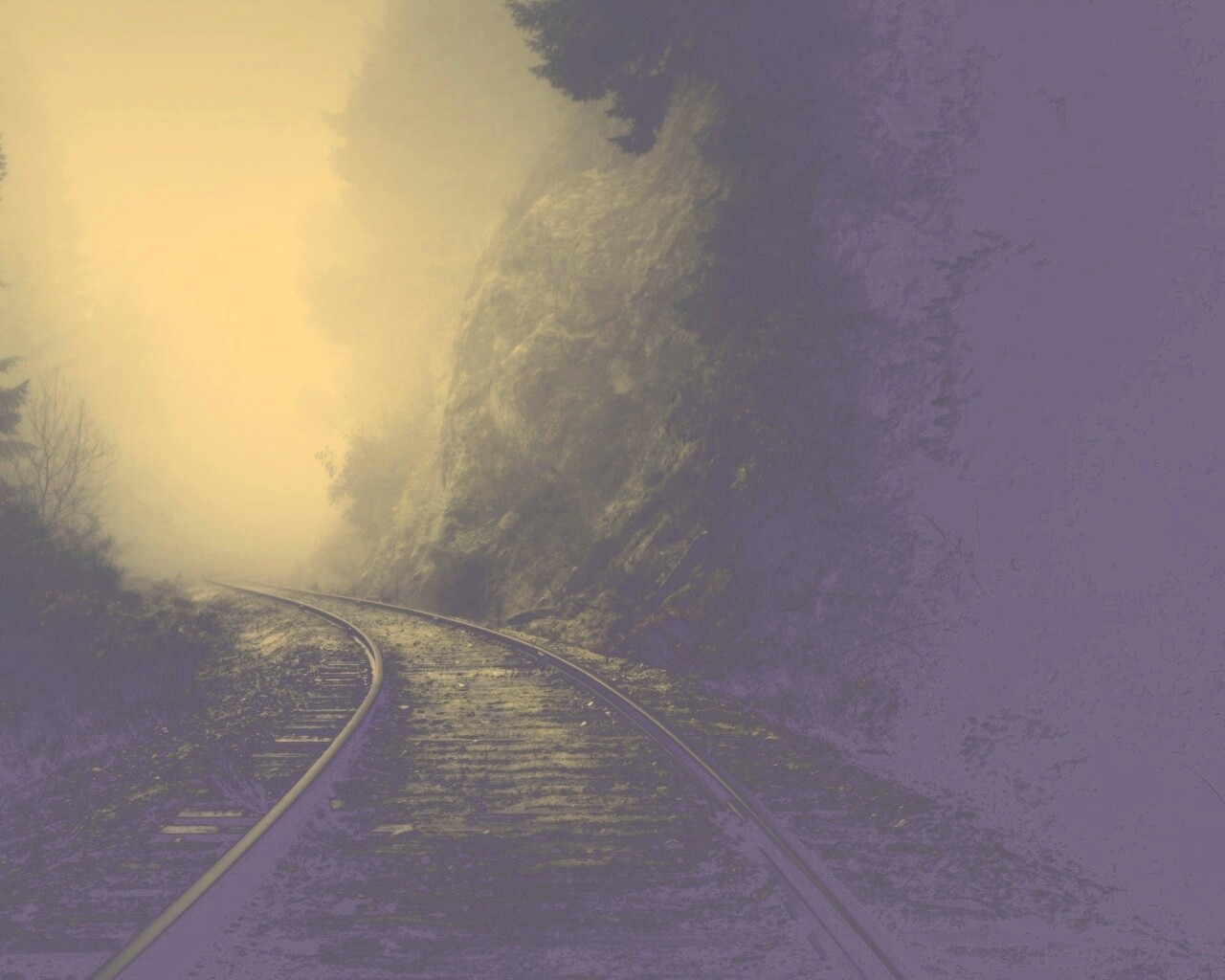 Рельсы уходя в туман обои