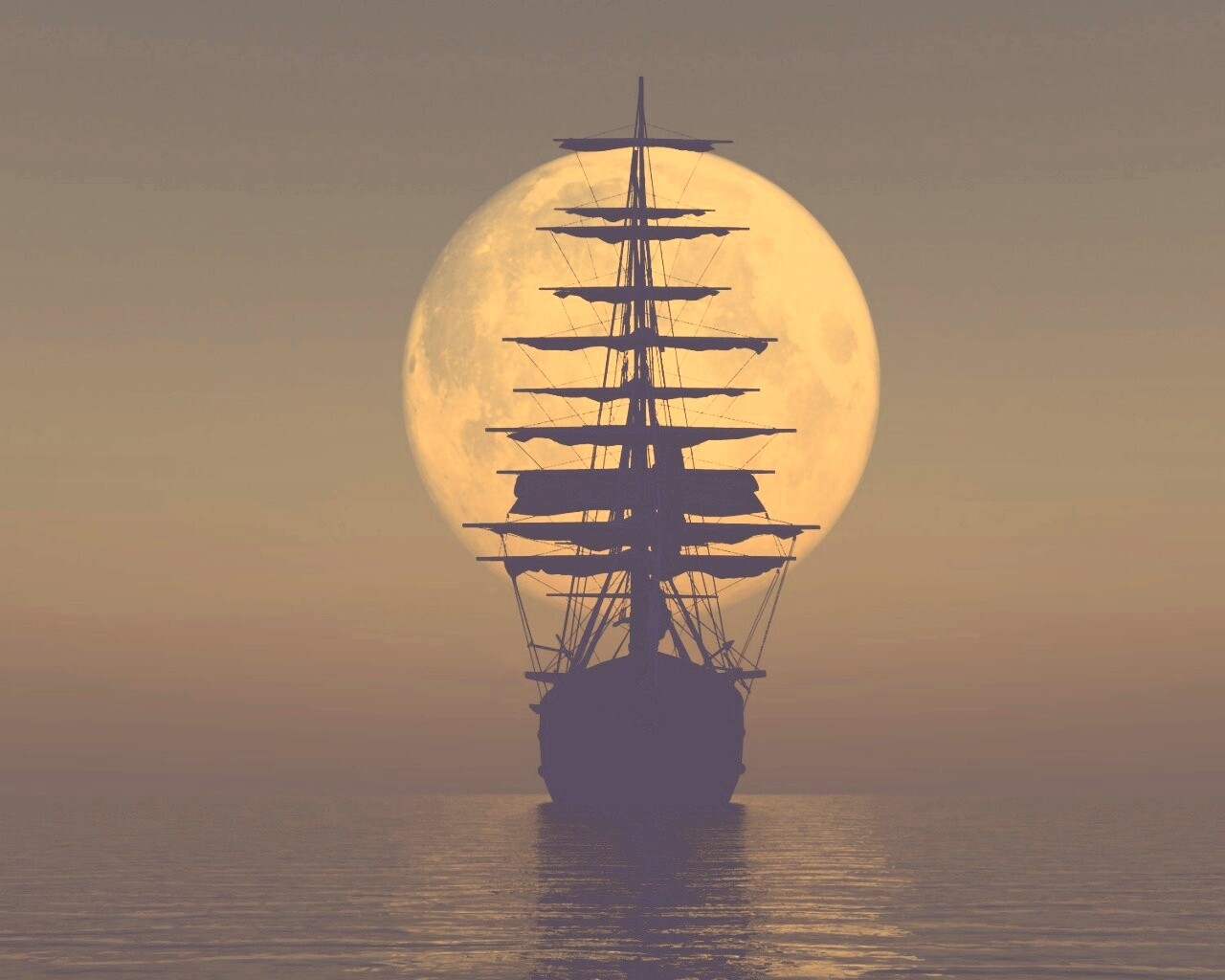 Корабль со спущенными парусами обои