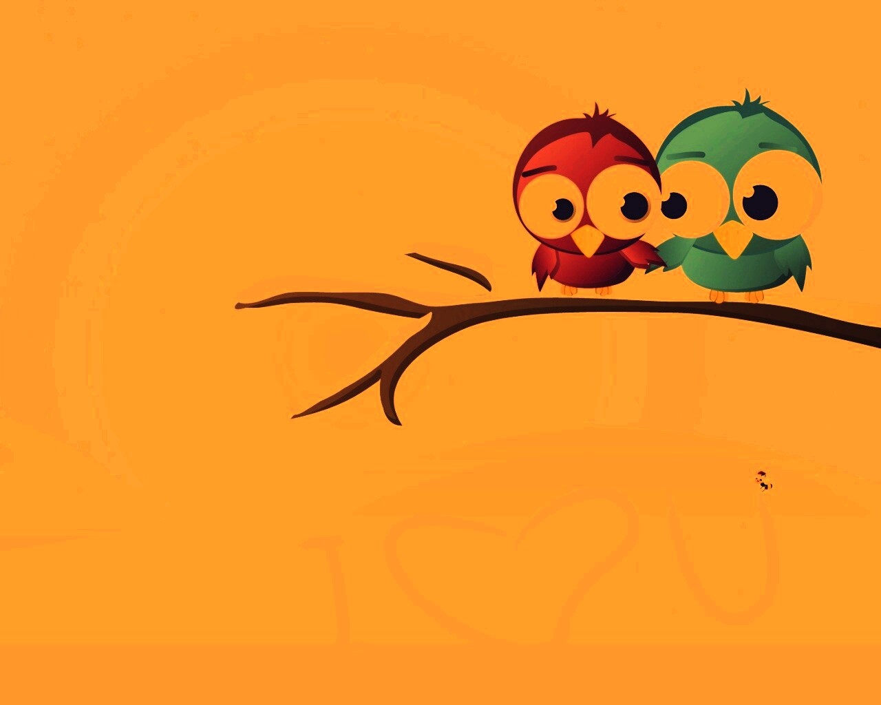 Две птички на ветке щебечут о любви обои