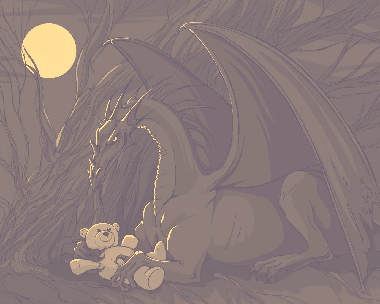 Дракон с любимой игрушкой обои