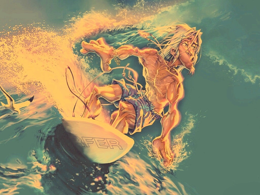 Карикатура на серфера обои