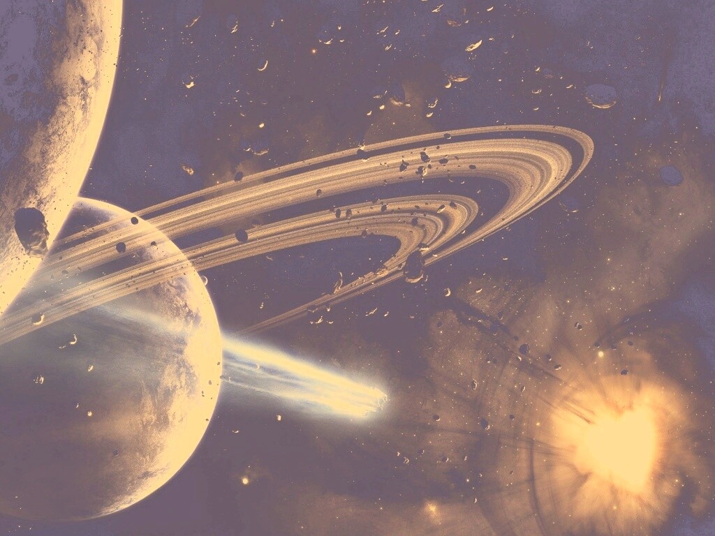 Голубой метеорит и туманность в виде сердца обои