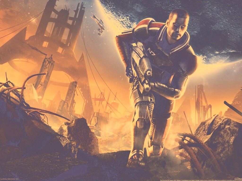 Капитан Шепард на руинах обои