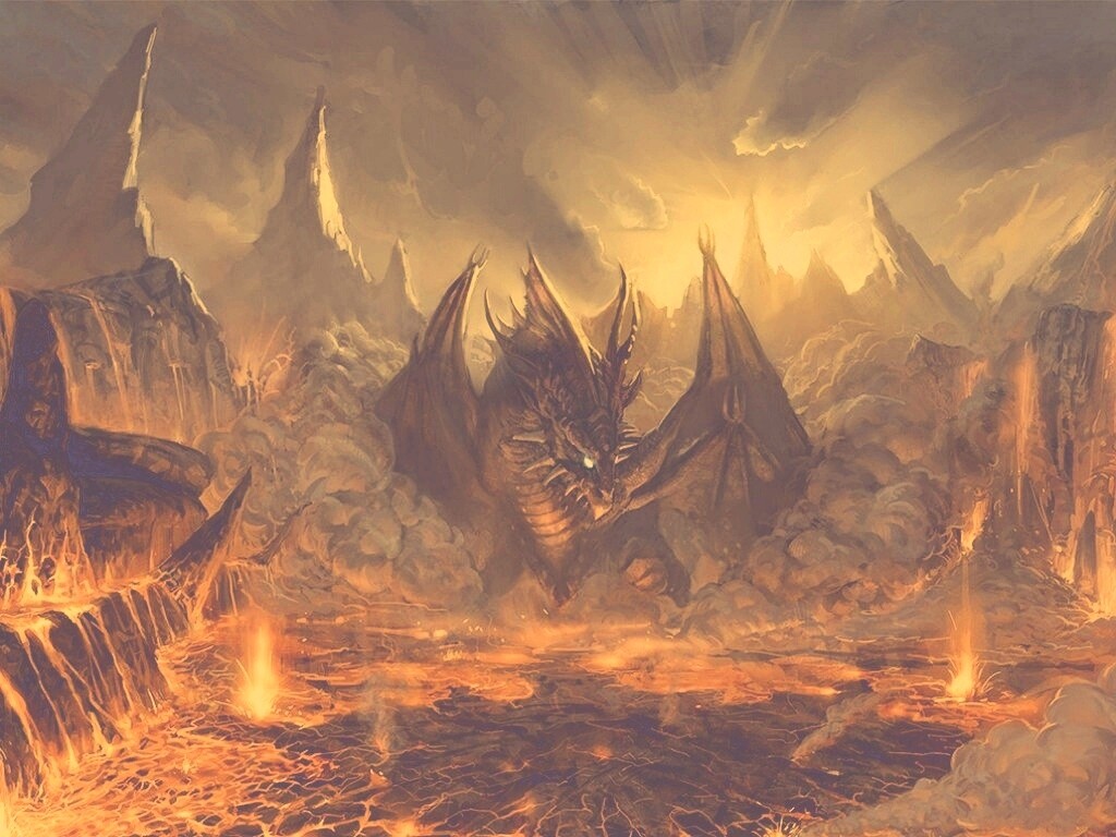 Дракон в лаве обои