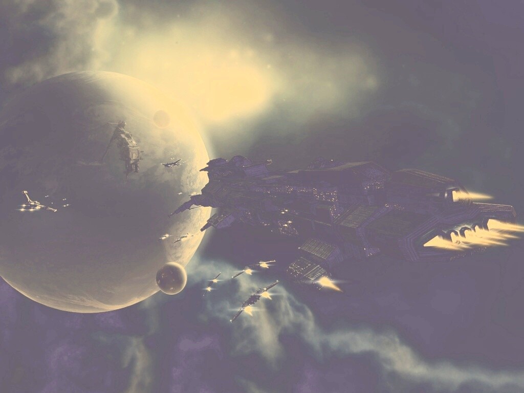 Космический флот атакует планету обои