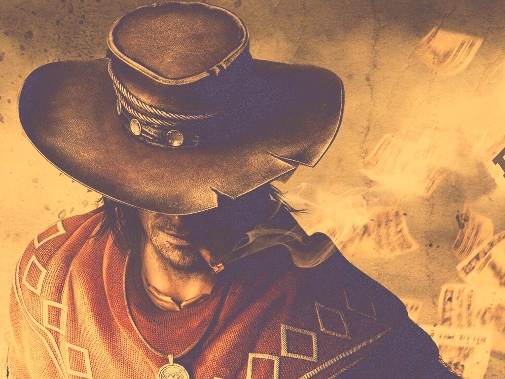 Мужик с сигарой в шляпе и пончо обои