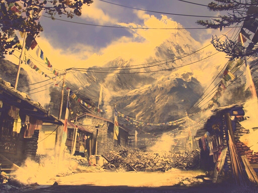 Загороженная улица в горах обои