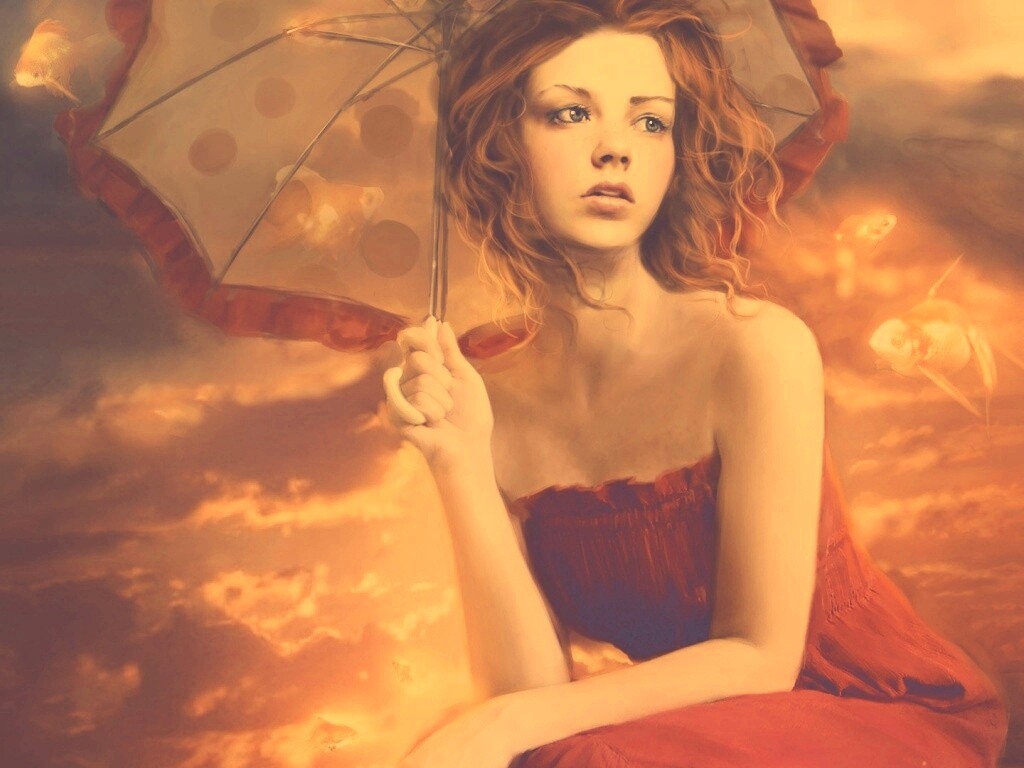 Девушка с зонтиком обои