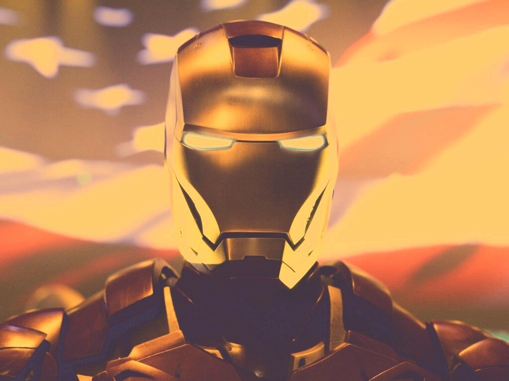 Железный человек на фоне американского флага обои