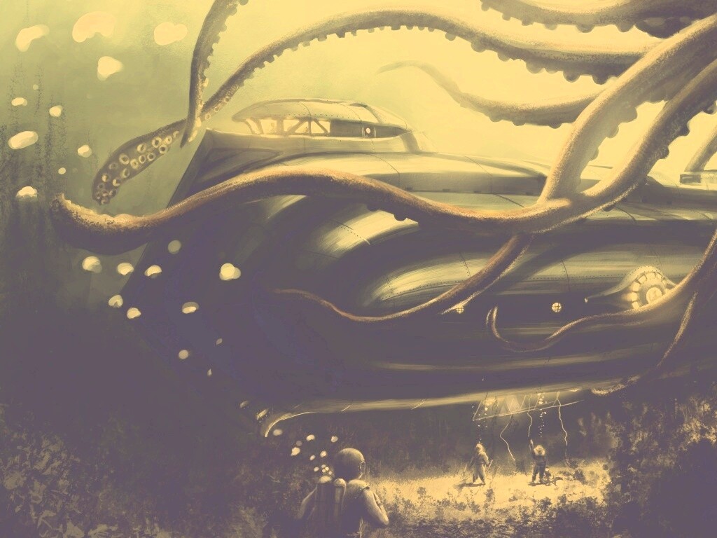 Наутилус в плену щупалец обои