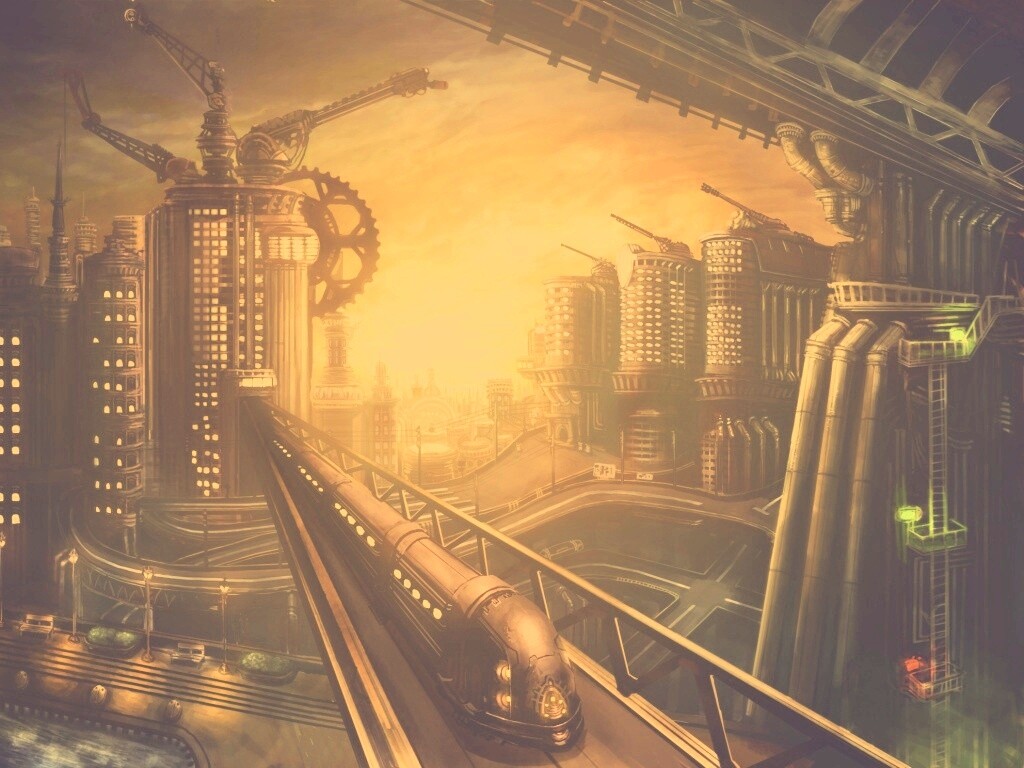 Город из мира стимпанк обои