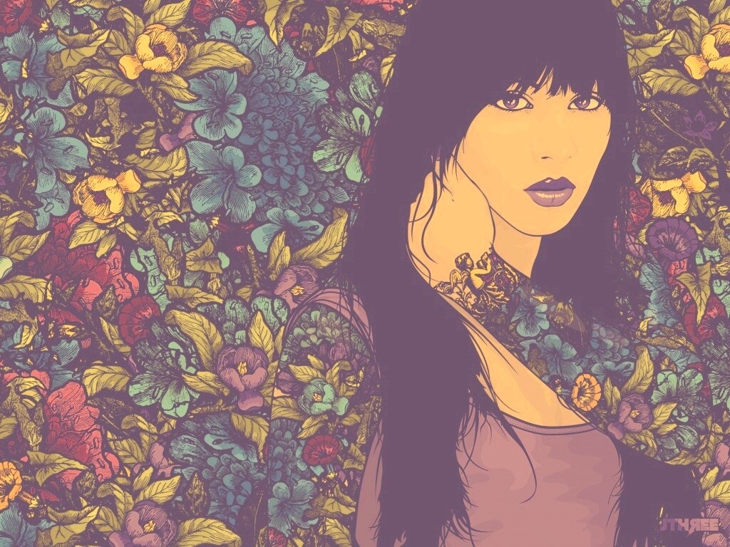 Девушка с цветочной тату обои