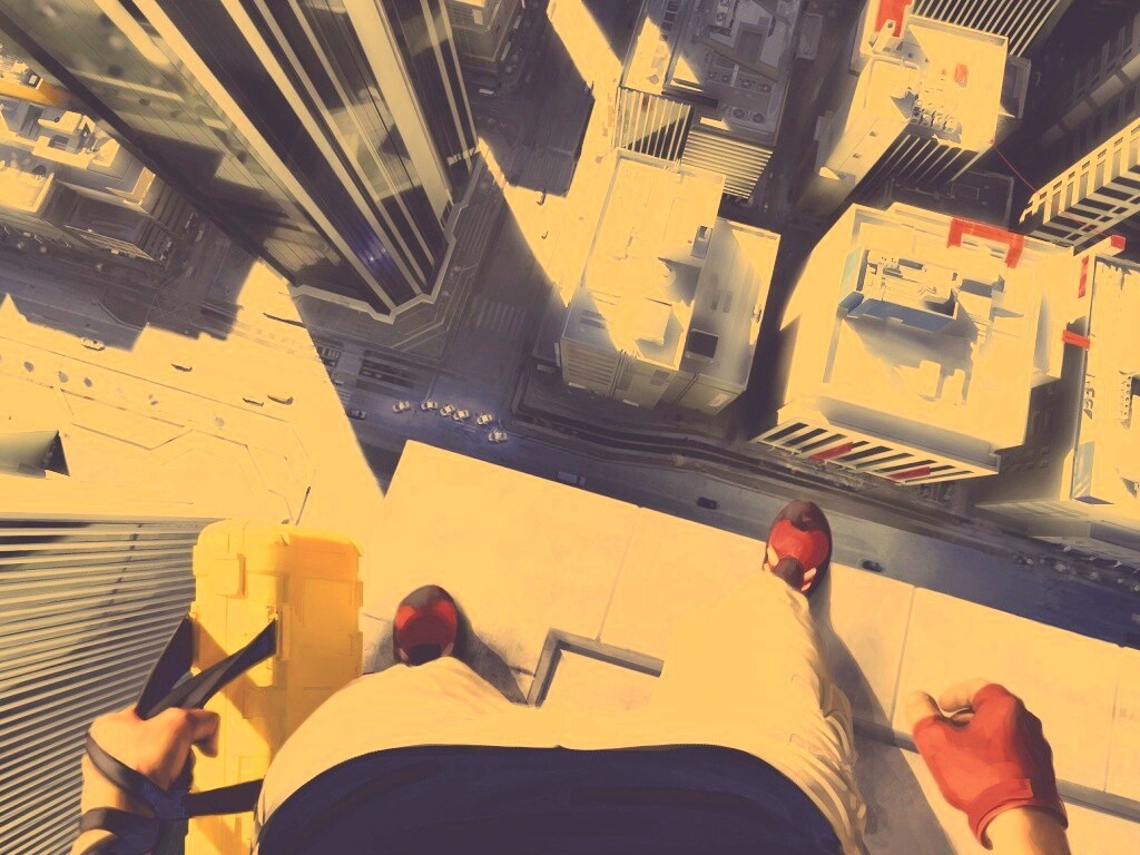 Фейт на краю небоскреба обои