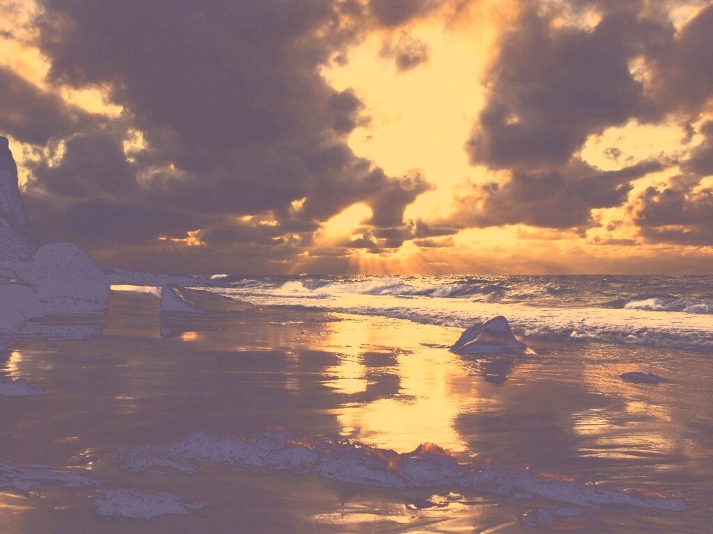 Океанский берег на закате обои