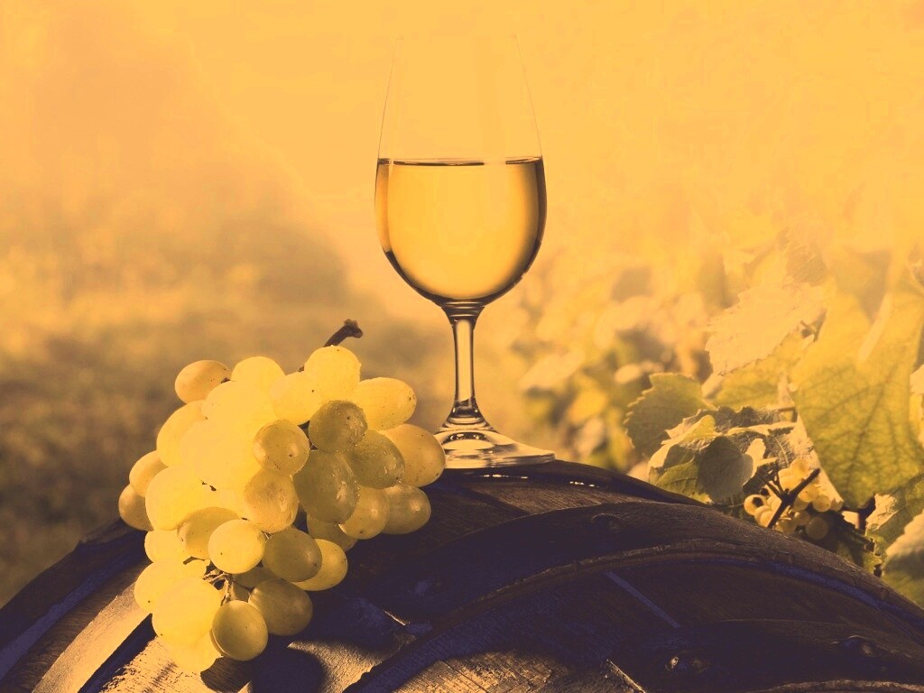 Винная бочка и бокал с белым вином обои