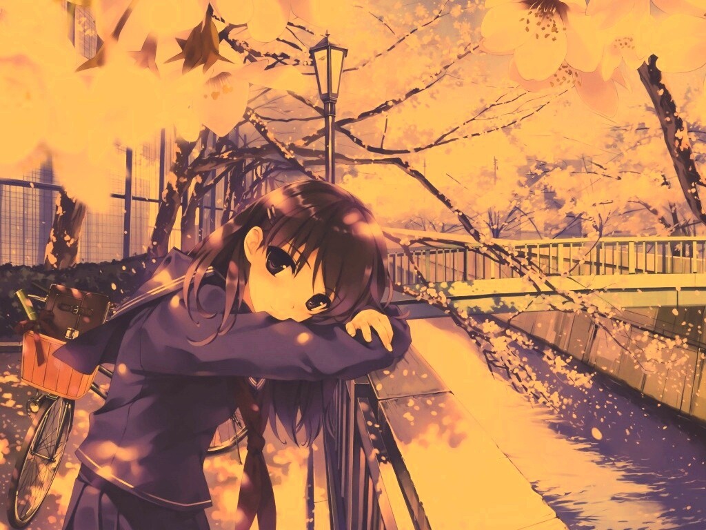 Девушка среди лепестков сакуры обои