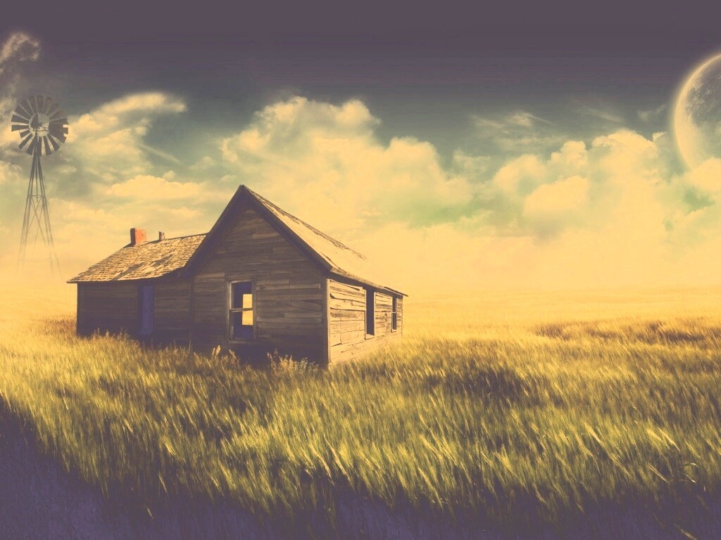 Домик в поле обои
