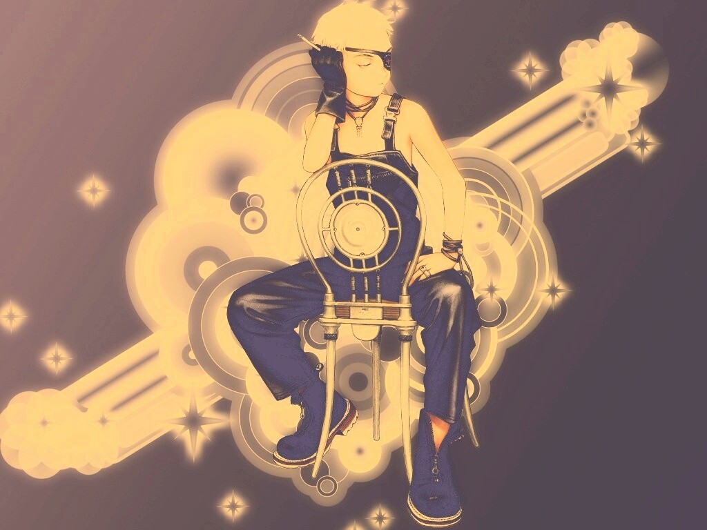 Одноглазый парень на стуле обои