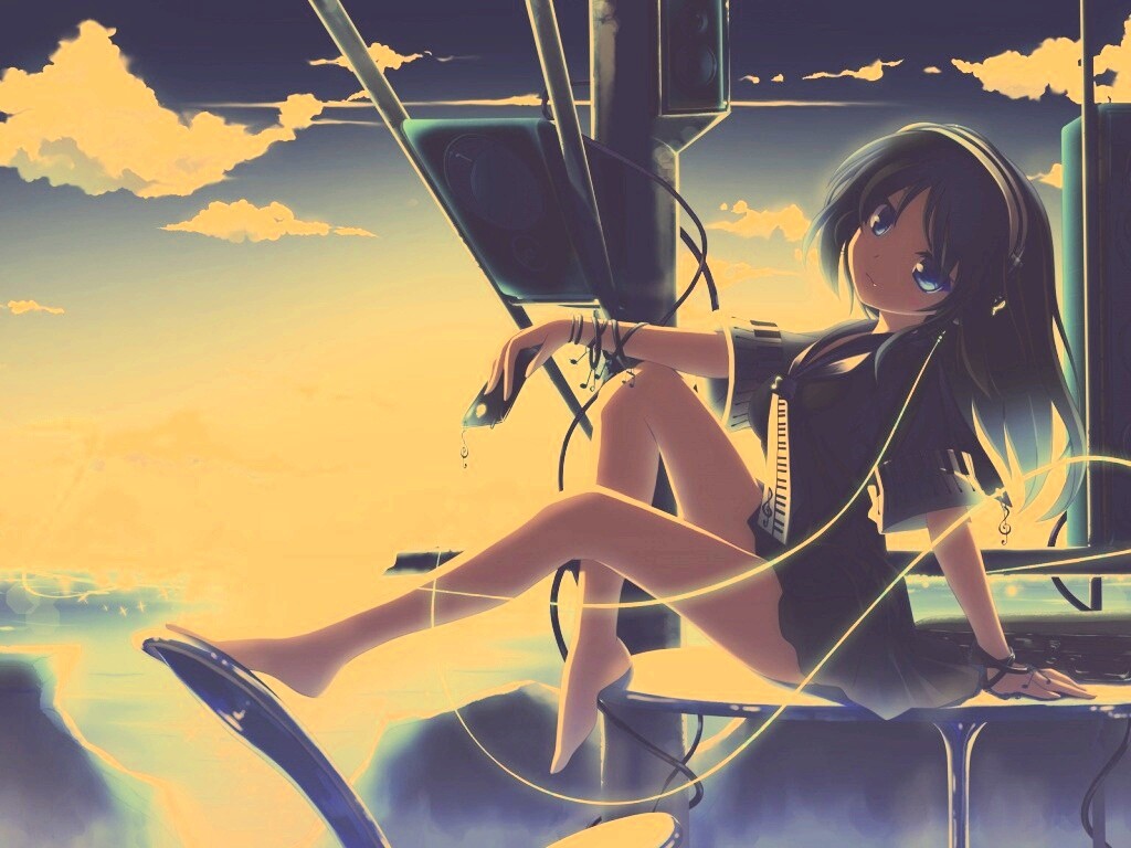 Девочка с плеером обои