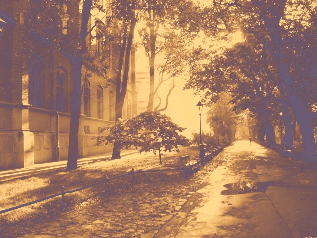 Аллея у здания обои