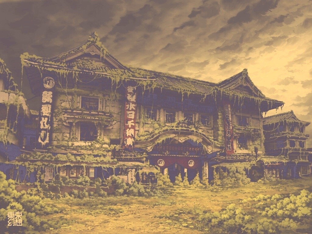 Заброшенное японское здание обои