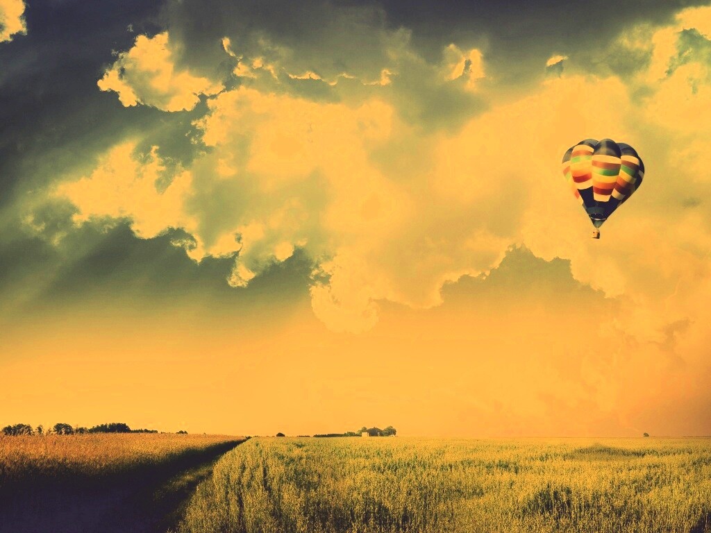 Воздушный шар над зеленым лугом обои