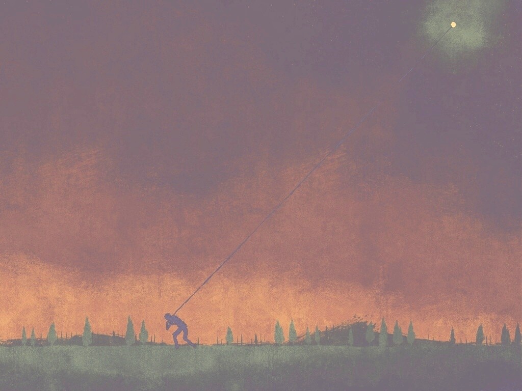 Человек тянущий звезду обои