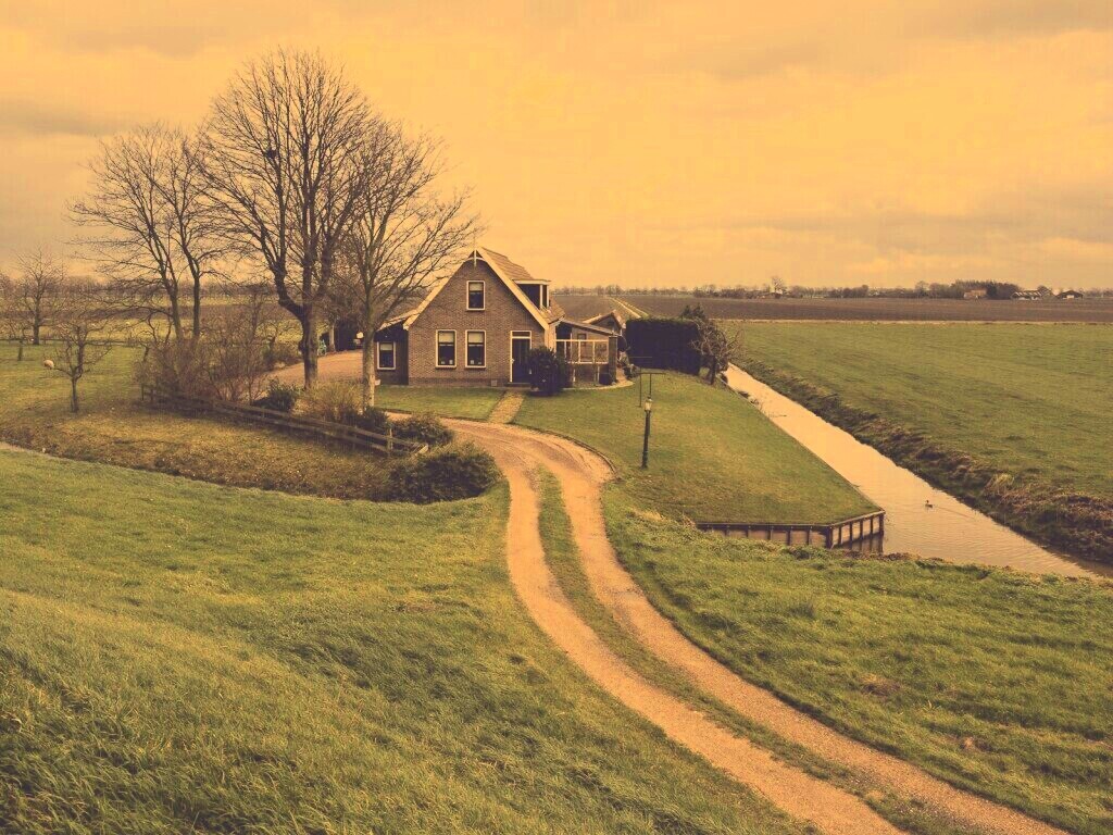 Дом в поле обои