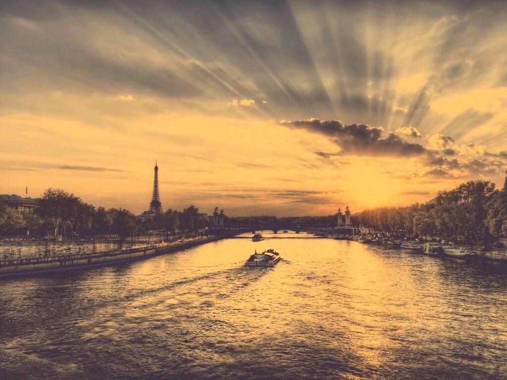 Закат над парижем HDR обои