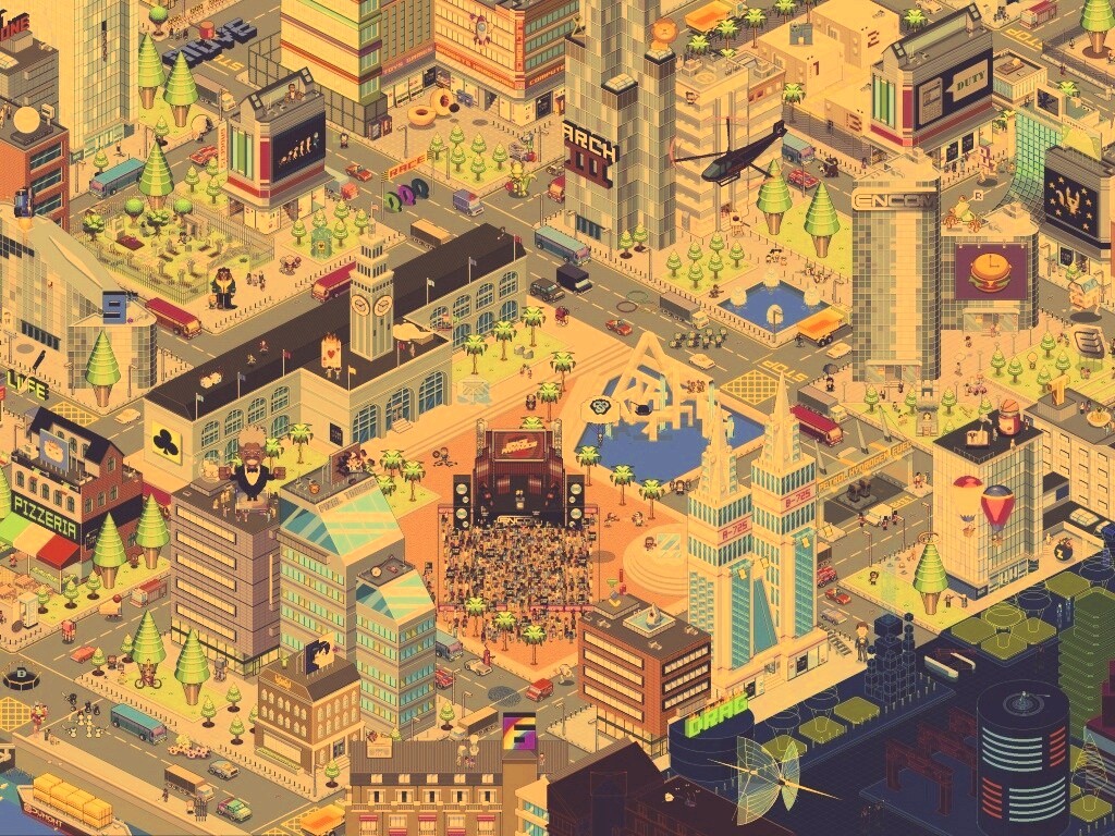 Пиксельный город обои