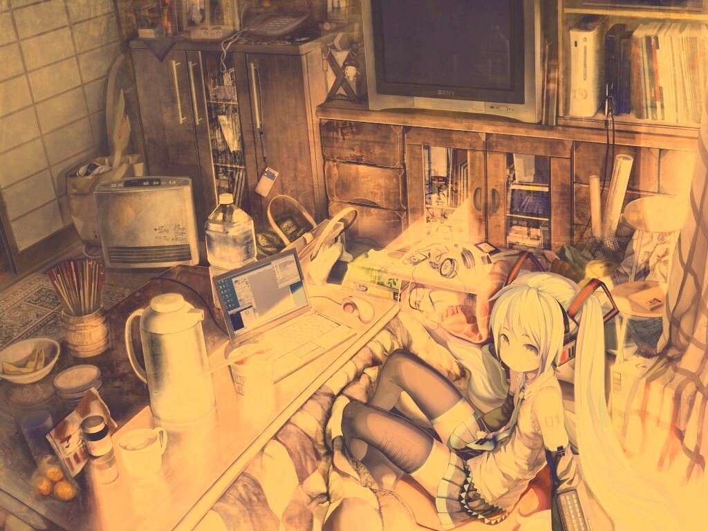 Хатсуне Мику в своей комнате обои