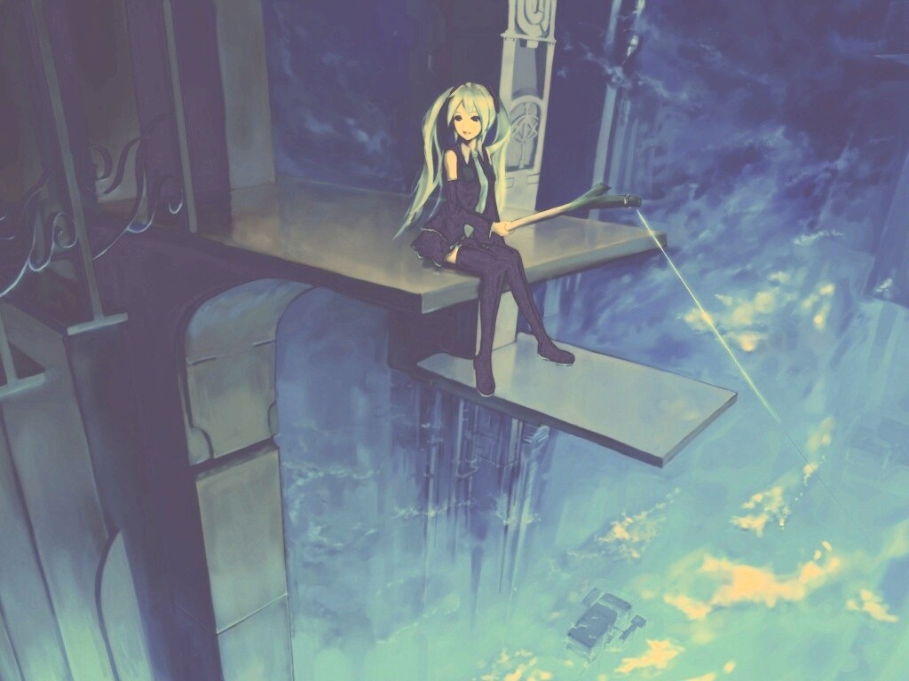 Хатсуне Мику с удочкой обои