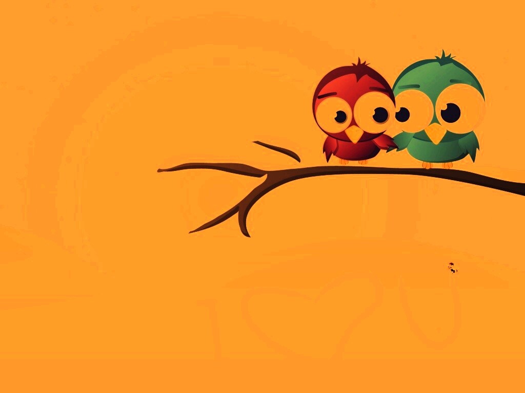 Две птички на ветке щебечут о любви обои