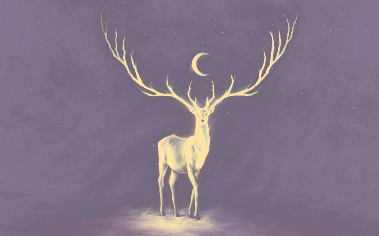 Олень в лунном свете обои