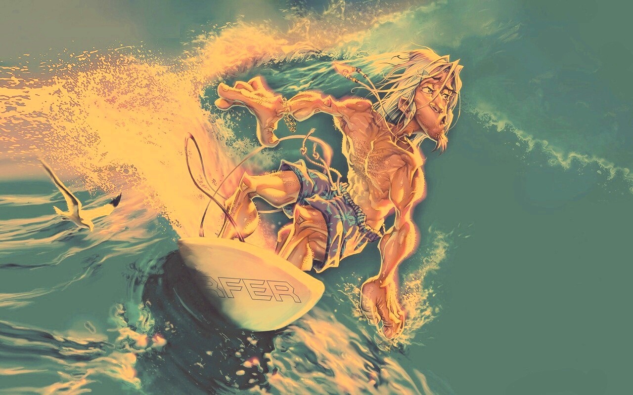 Карикатура на серфера обои