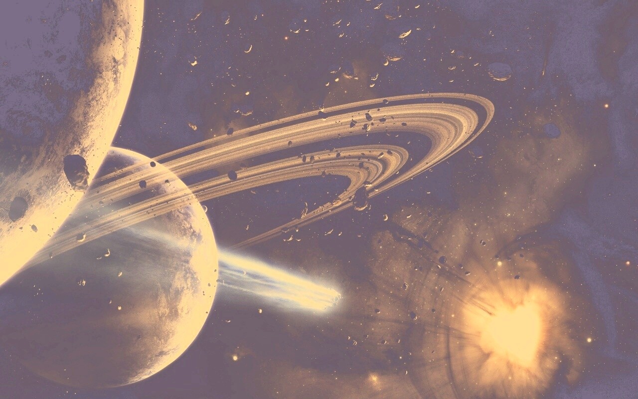 Голубой метеорит и туманность в виде сердца обои