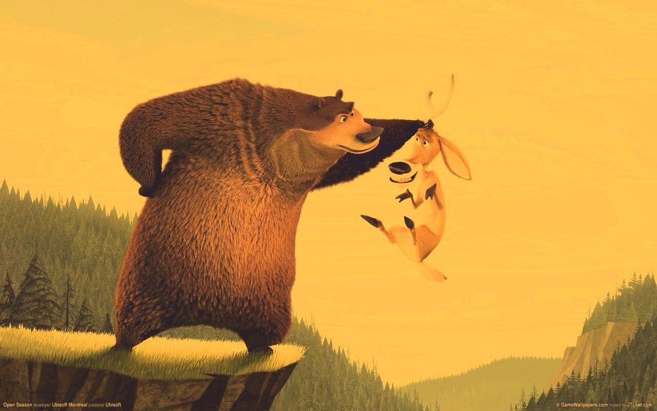 Медведь прессует оленя обои