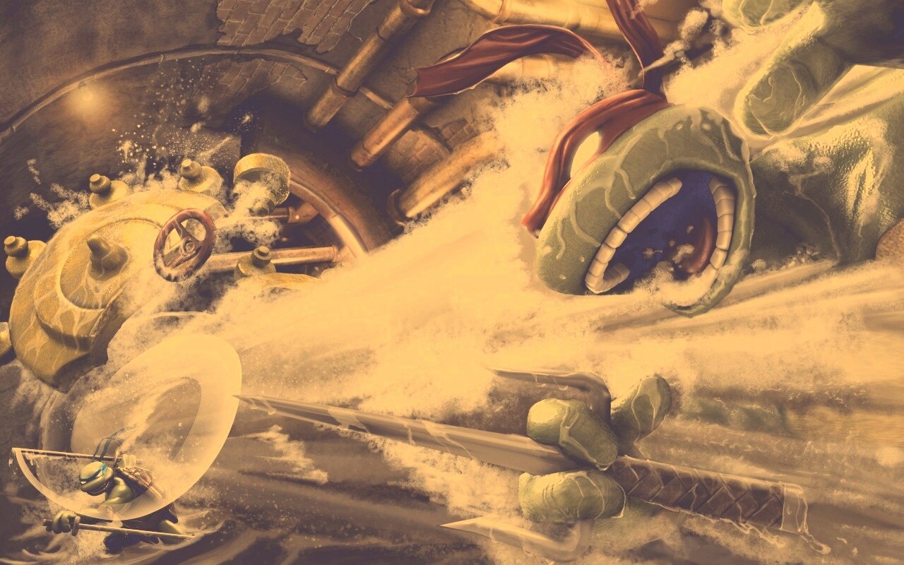 Рафаэля и Леонардо смывает водой обои