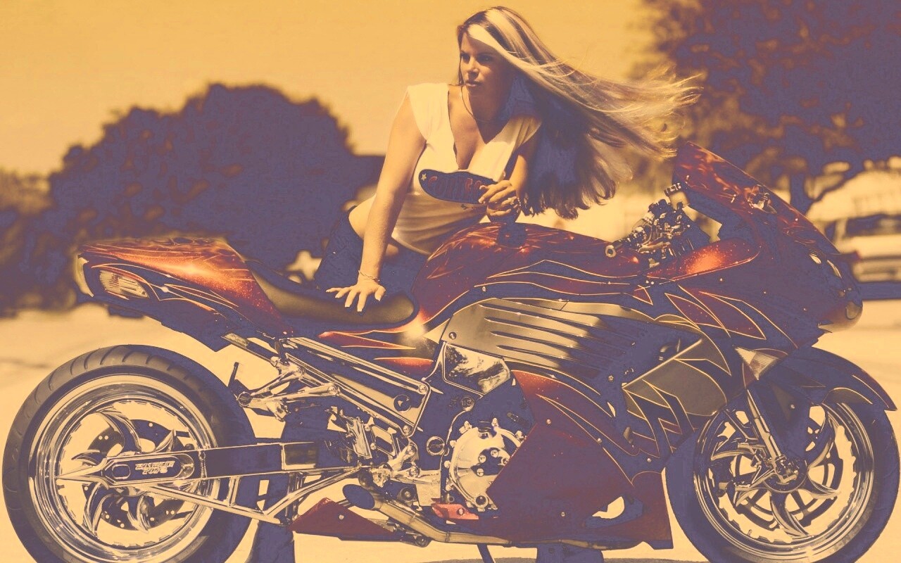 Девушка и байк обои