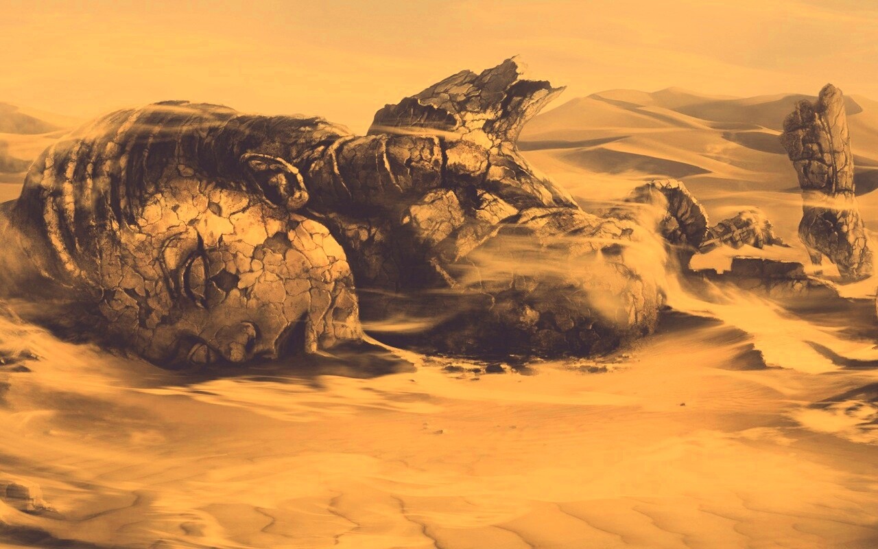 Развалины статуи в пустыне обои