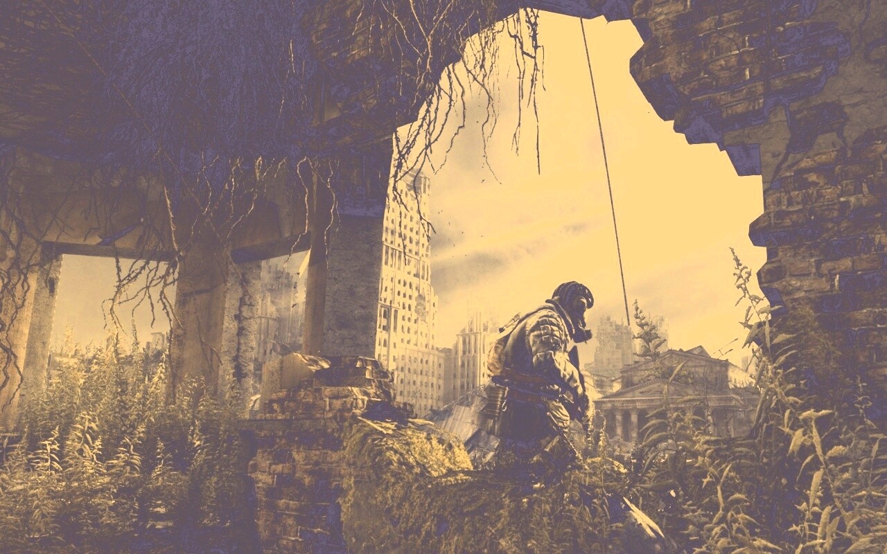 Сталкер в проломе стены обои