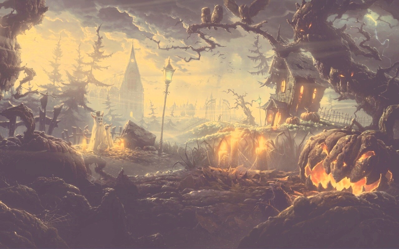 Страшный хэллоувинский пейзаж обои