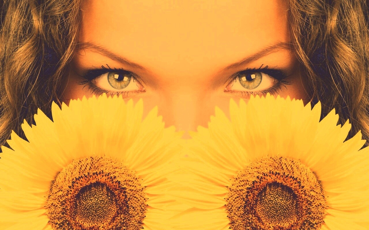 Девушка с желтыми ромашками обои