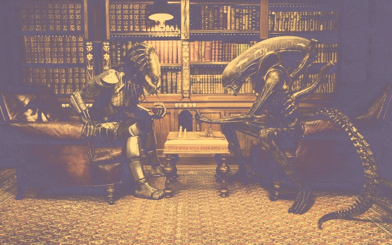 Чужой против хищника в шахматы обои